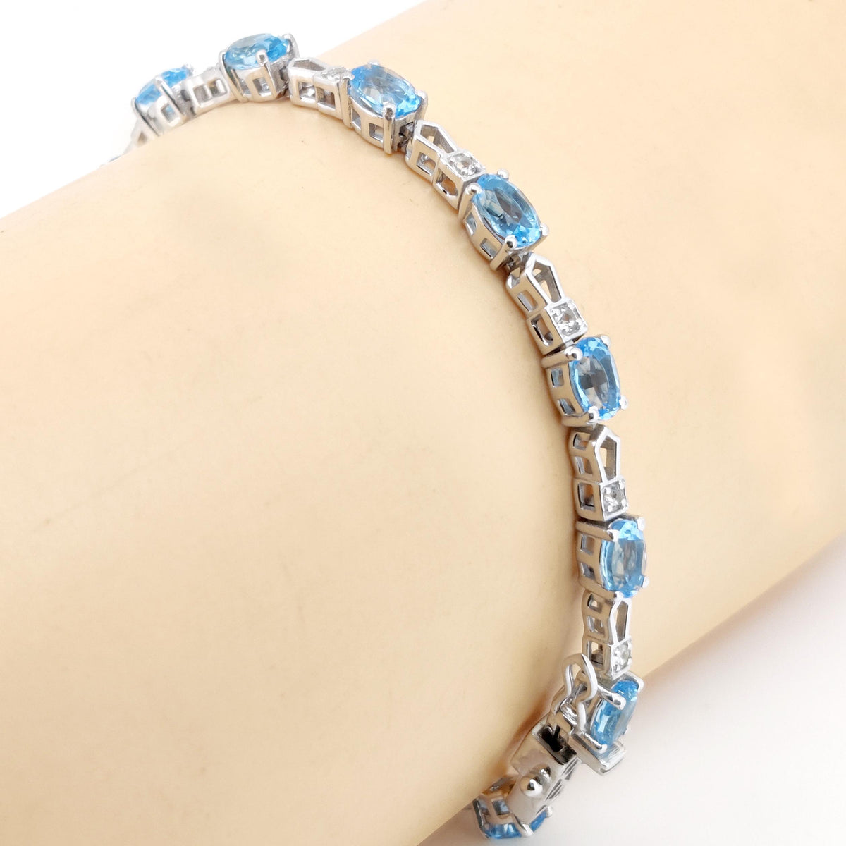Oval Swiss Blue Topaz Tennis Bracelet, Sterling Silver, December Birthstone, Gemstone Jewelry