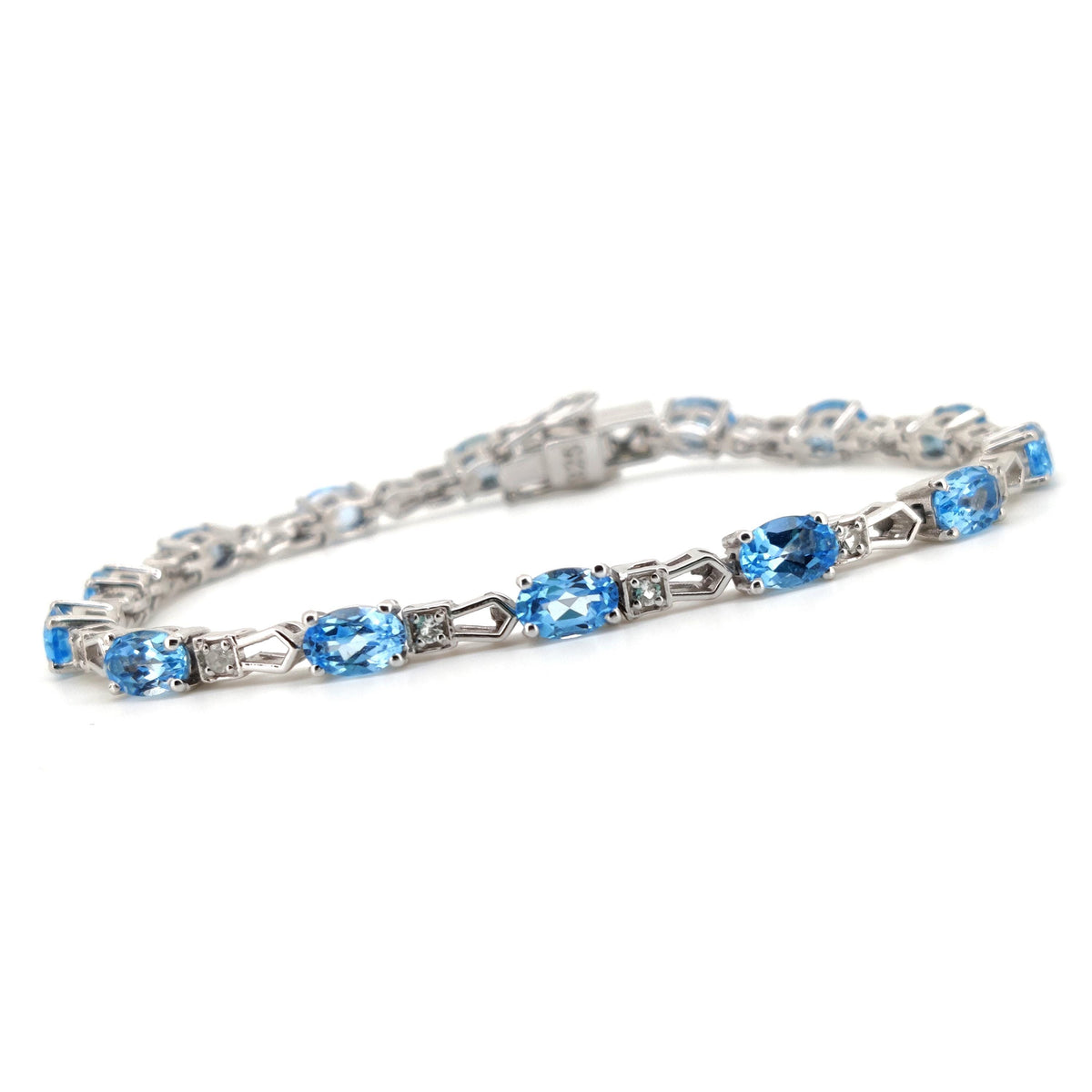 Oval Swiss Blue Topaz Tennis Bracelet, Sterling Silver, December Birthstone, Gemstone Jewelry