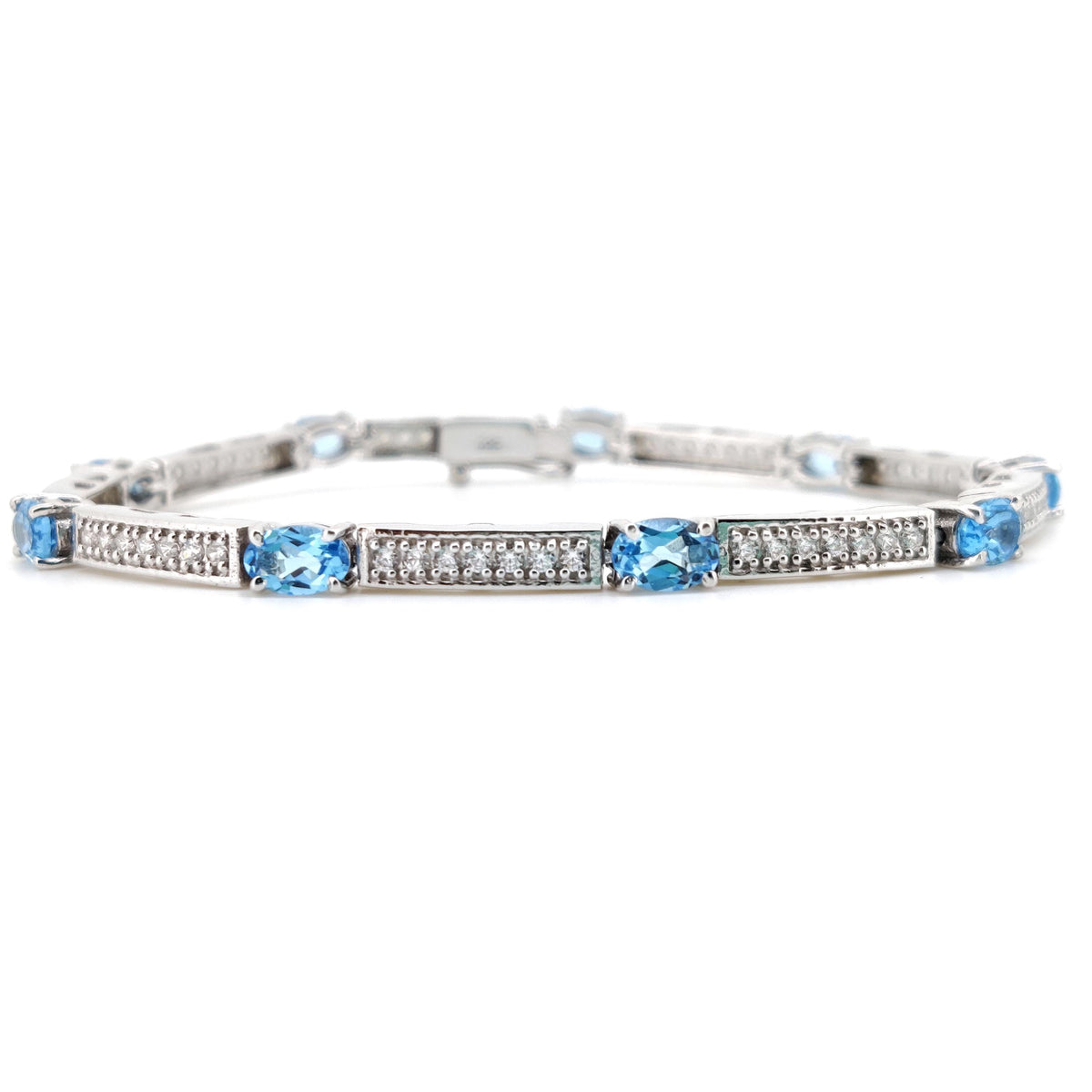 Sterling Silver Swiss Blue Topaz Tennis Bracelet, December Birthstone, Oval Gemstone Dainty Jewelry
