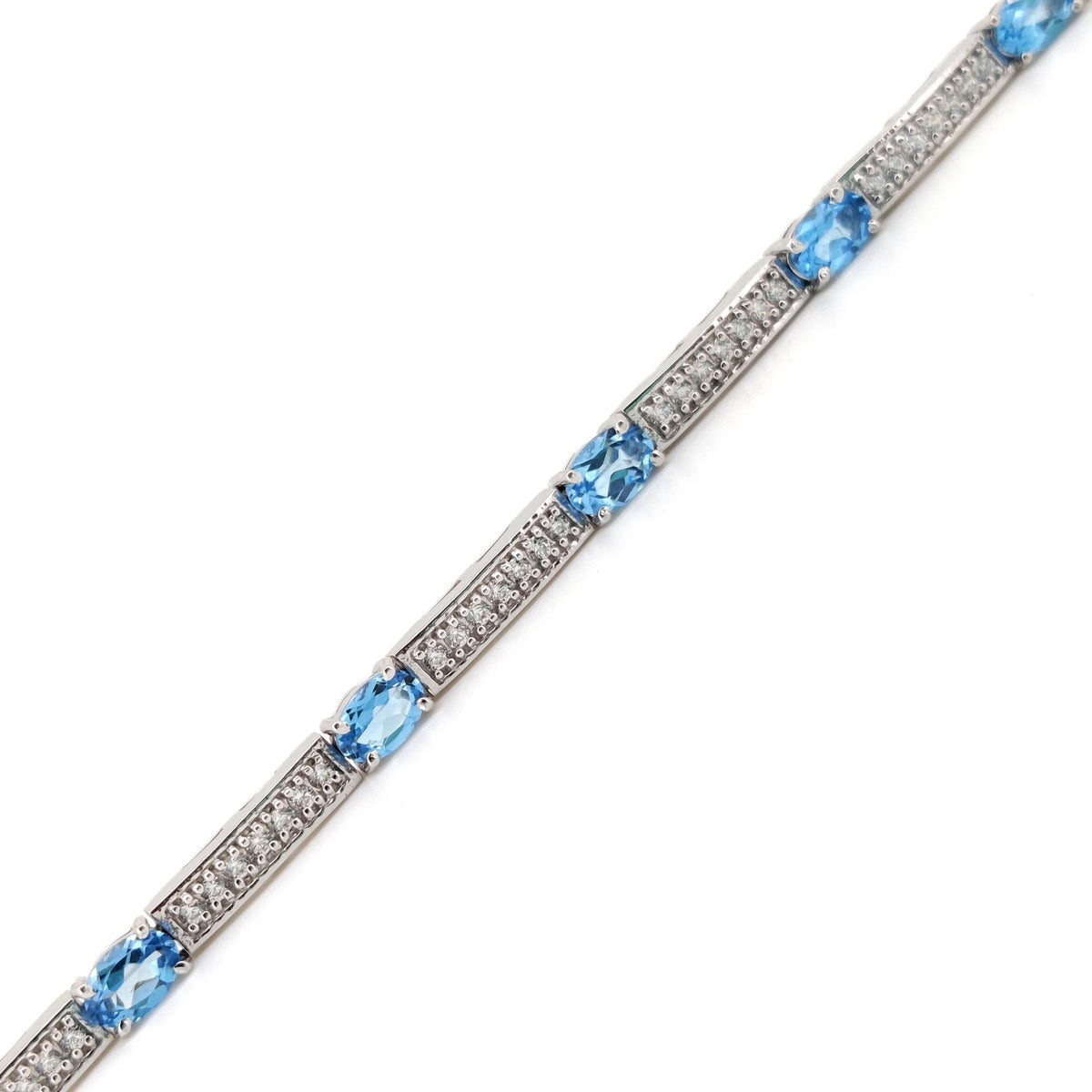 Sterling Silver Swiss Blue Topaz Tennis Bracelet, December Birthstone, Oval Gemstone Dainty Jewelry