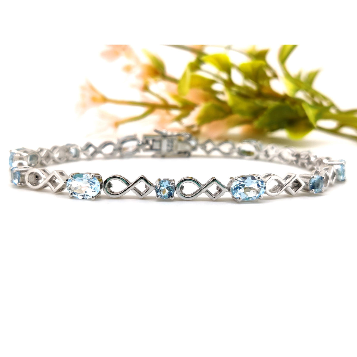 Sterling Silver Blue Topaz Tennis Bracelet, December Birthstone Jewelry