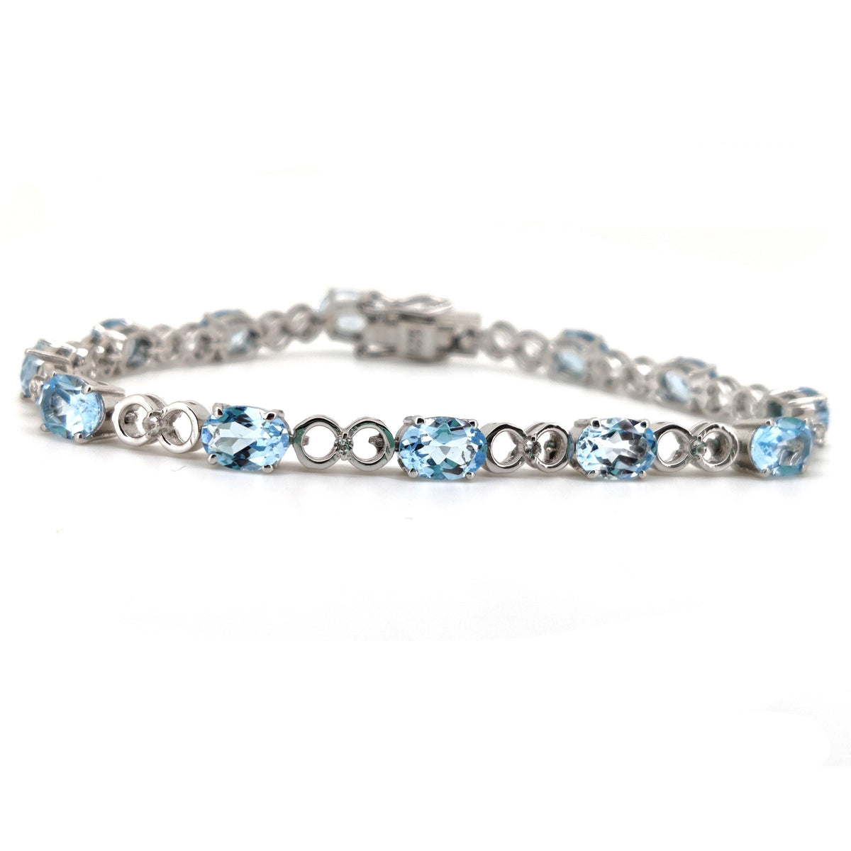Sterling Silver Blue Topaz Tennis Bracelet, December Birthstone, Oval Gemstone Jewelry