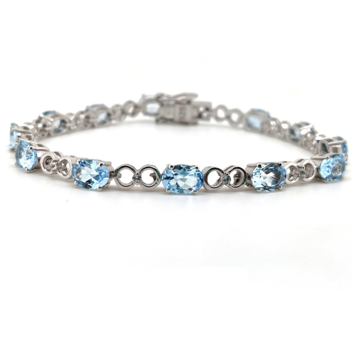 Sterling Silver Blue Topaz Tennis Bracelet, December Birthstone, Oval Gemstone Jewelry