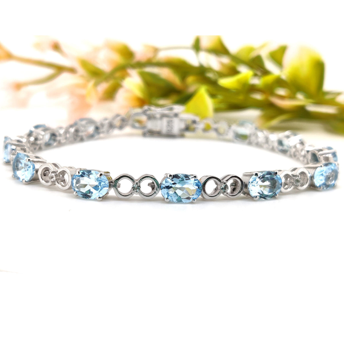 Sterling Silver Blue Topaz Tennis Bracelet, December Birthstone, Oval Gemstone Jewelry