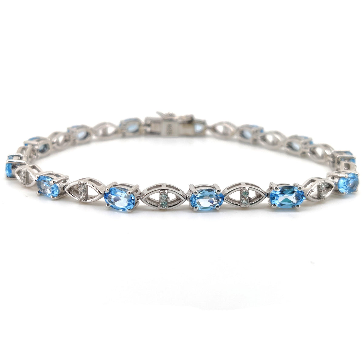 Swiss Blue Topaz Tennis Bracelet, 925 Sterling Silver, December Birthstone, Bridal Wedding Jewelry