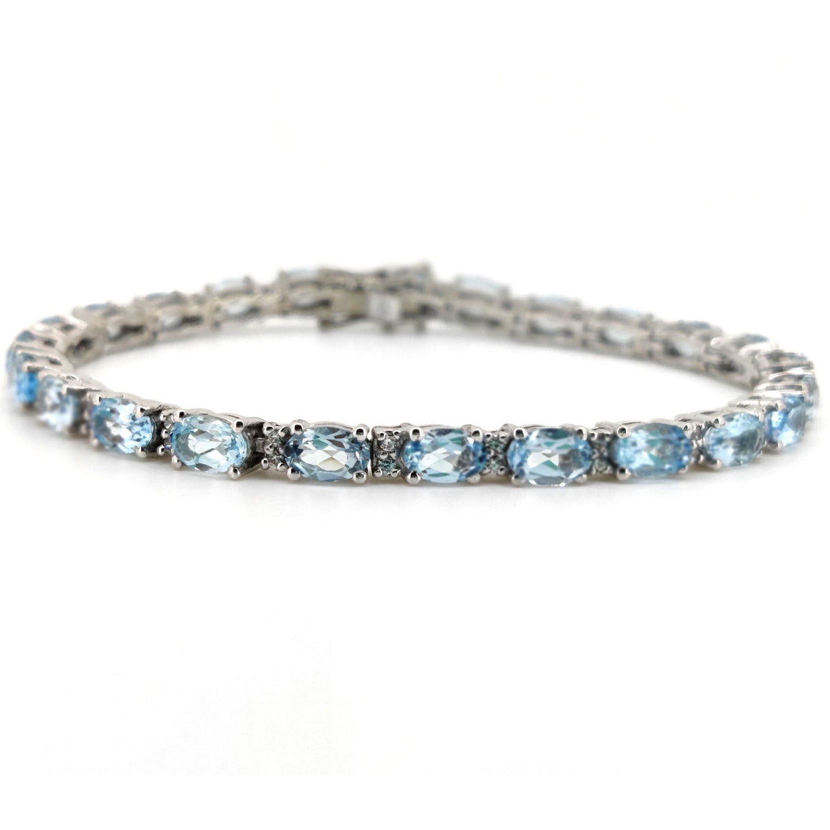 Natural Blue Topaz Tennis Bracelet, Sterling Silver, December Birthstone, Oval Gemstone Jewelry