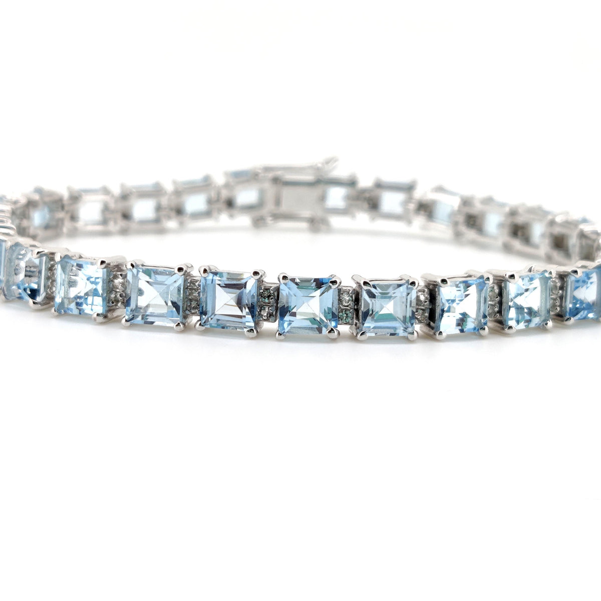 Natural Blue Topaz Sterling Silver Tennis Bracelet, December Birthstone, Square Cut Gemstone