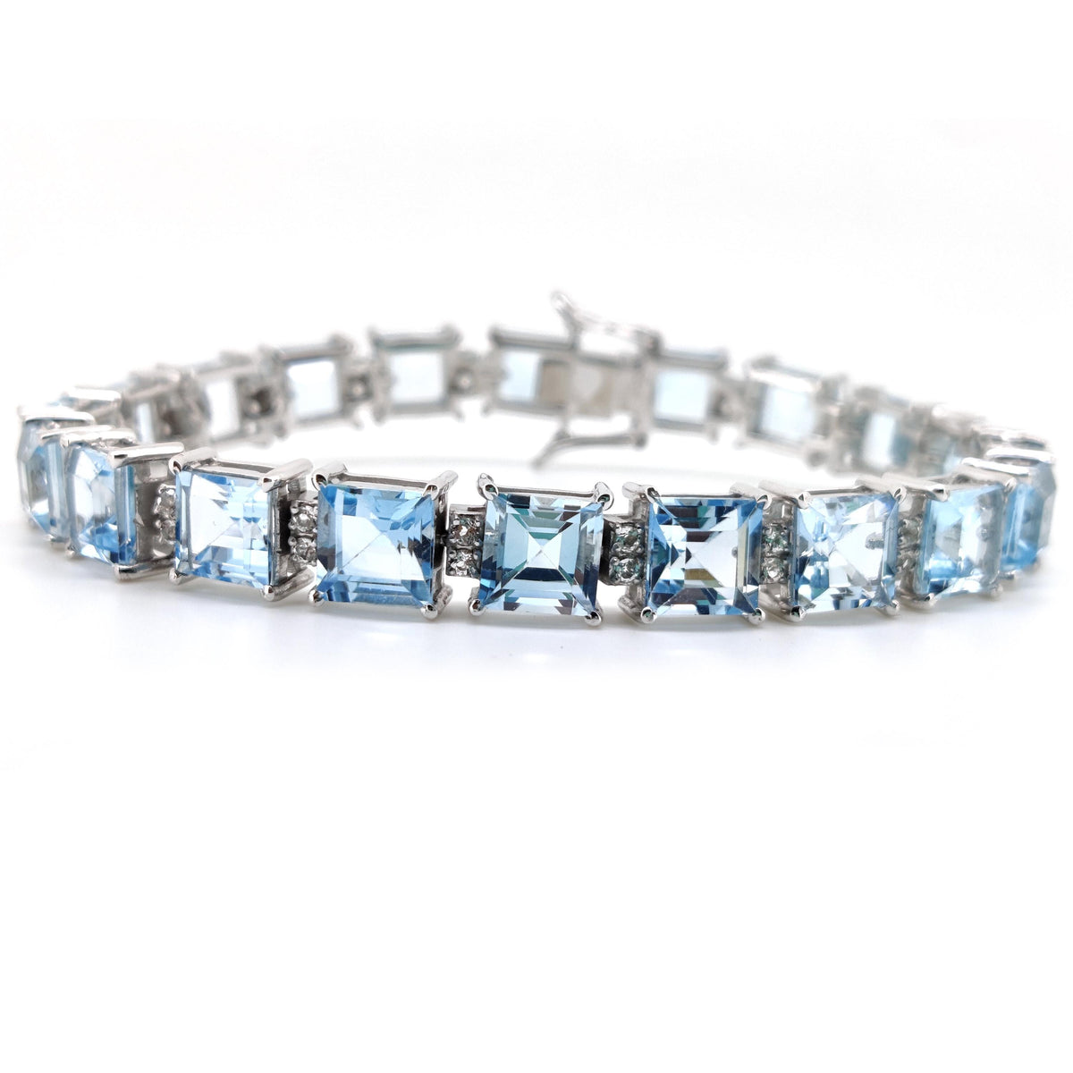 Natural Blue Topaz Tennis Bracelet, Sterling Silver, December Birthstone Elegance
