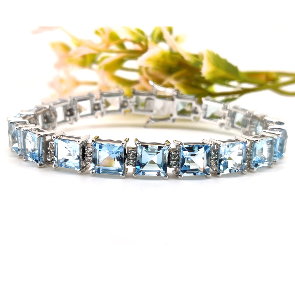 Natural Blue Topaz Tennis Bracelet, Sterling Silver, December Birthstone Elegance