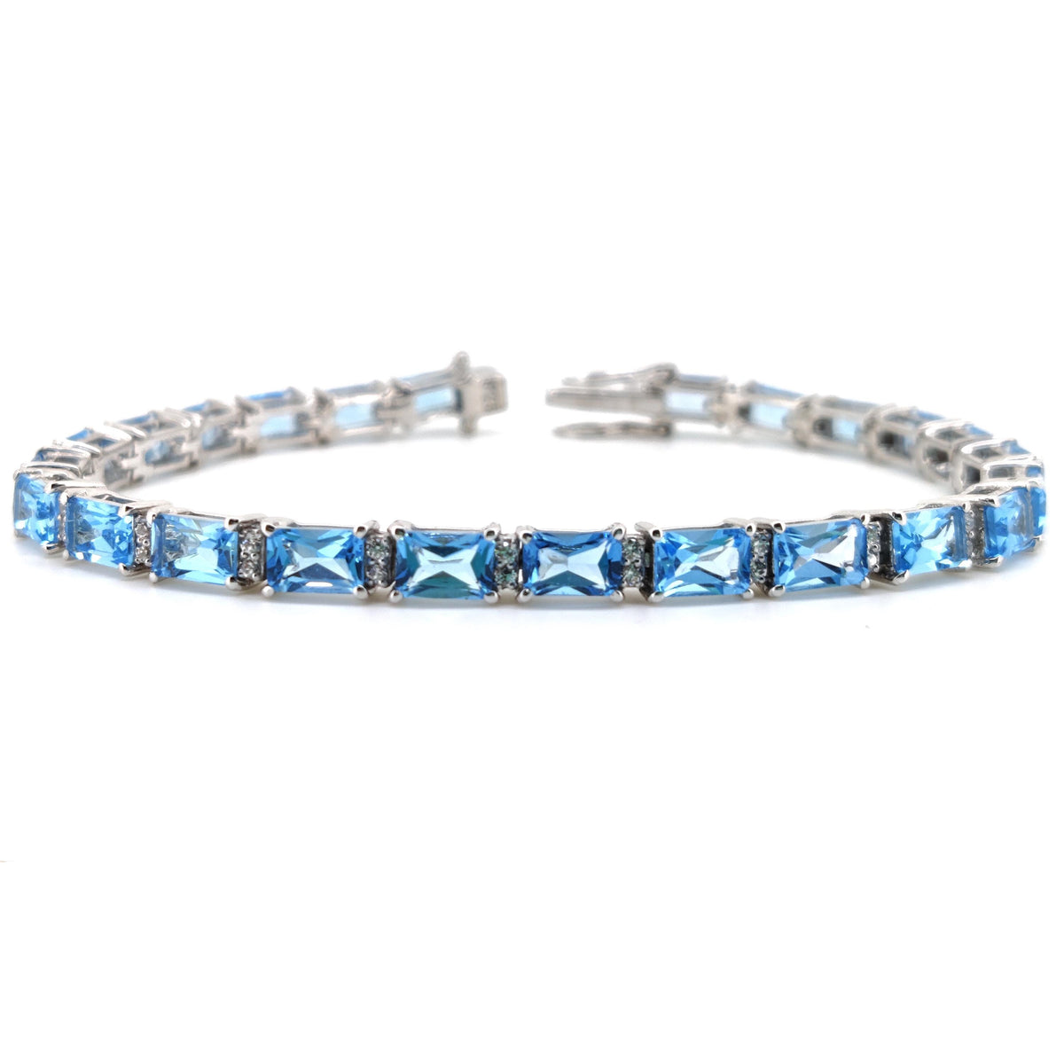 Natural Swiss Blue Topaz Tennis Bracelet, Sterling Silver, December Birthstone