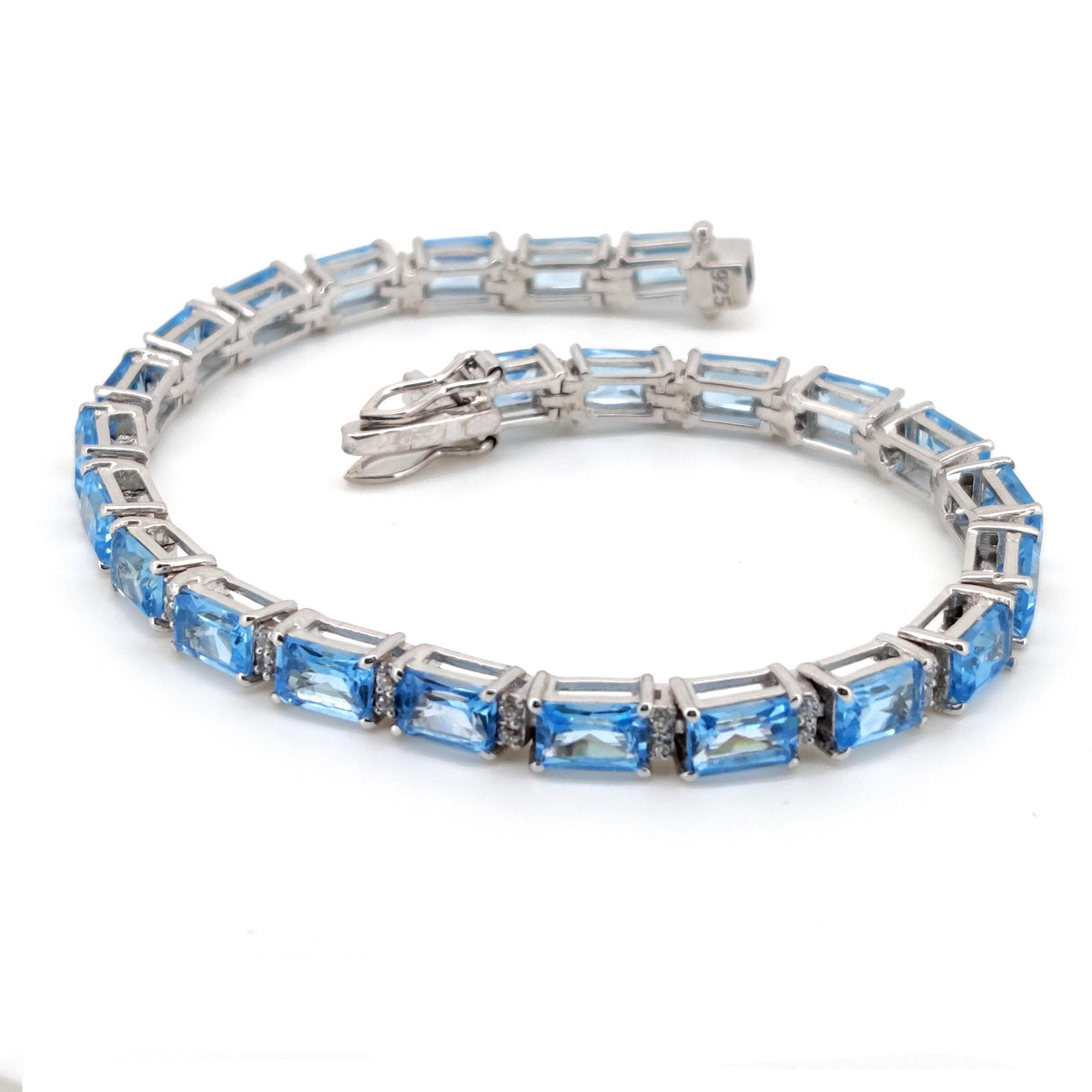 Natural Swiss Blue Topaz Tennis Bracelet, Sterling Silver, December Birthstone