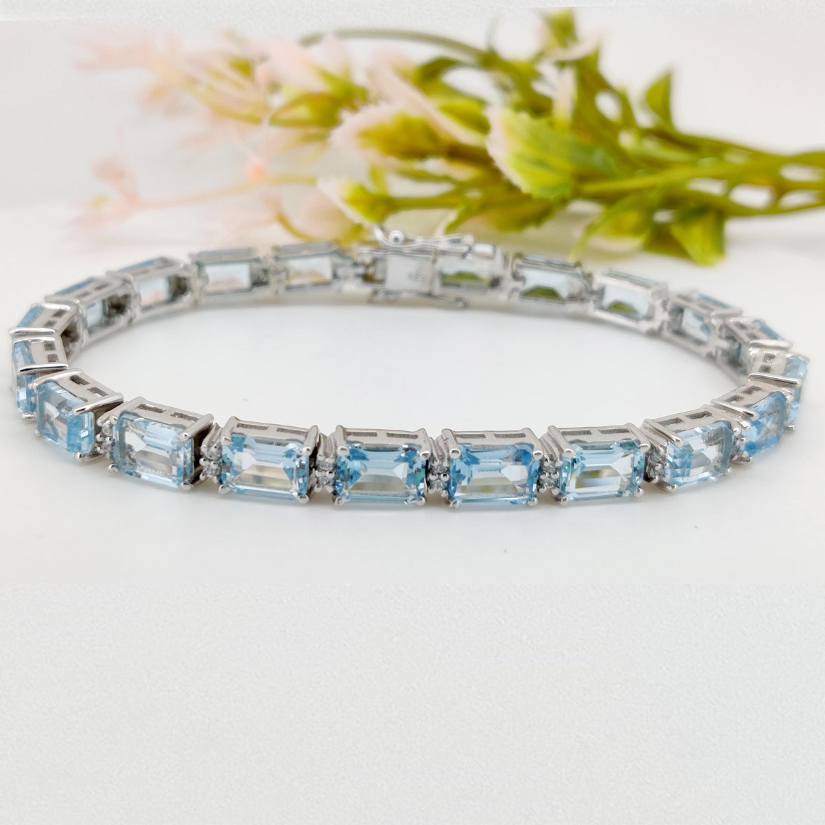 Natural Blue Topaz Tennis Bracelet, Sterling Silver, December Birthstone, Elegant Gemstone Jewelry