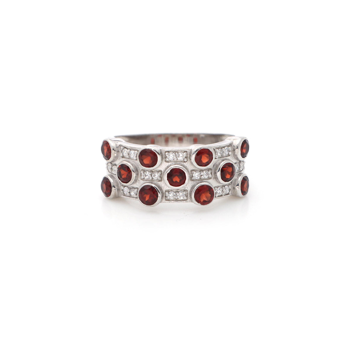 Sterling Silver Garnet Engagement Ring – Round Cut Halo Wedding Band January Birthstone