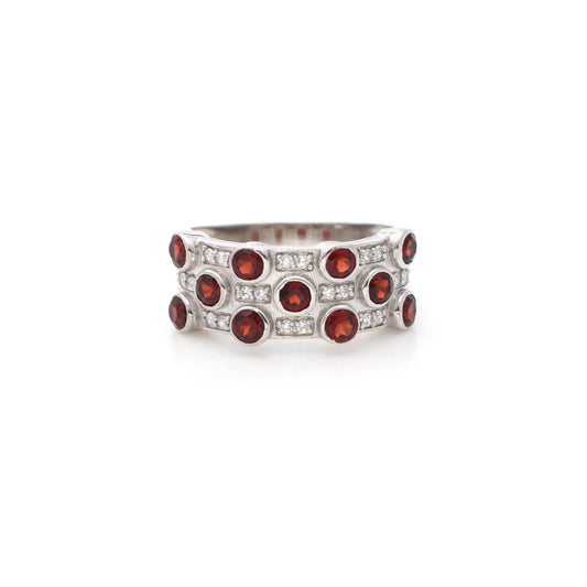 Sterling Silver Garnet Engagement Ring – Round Cut Halo Wedding Band January Birthstone