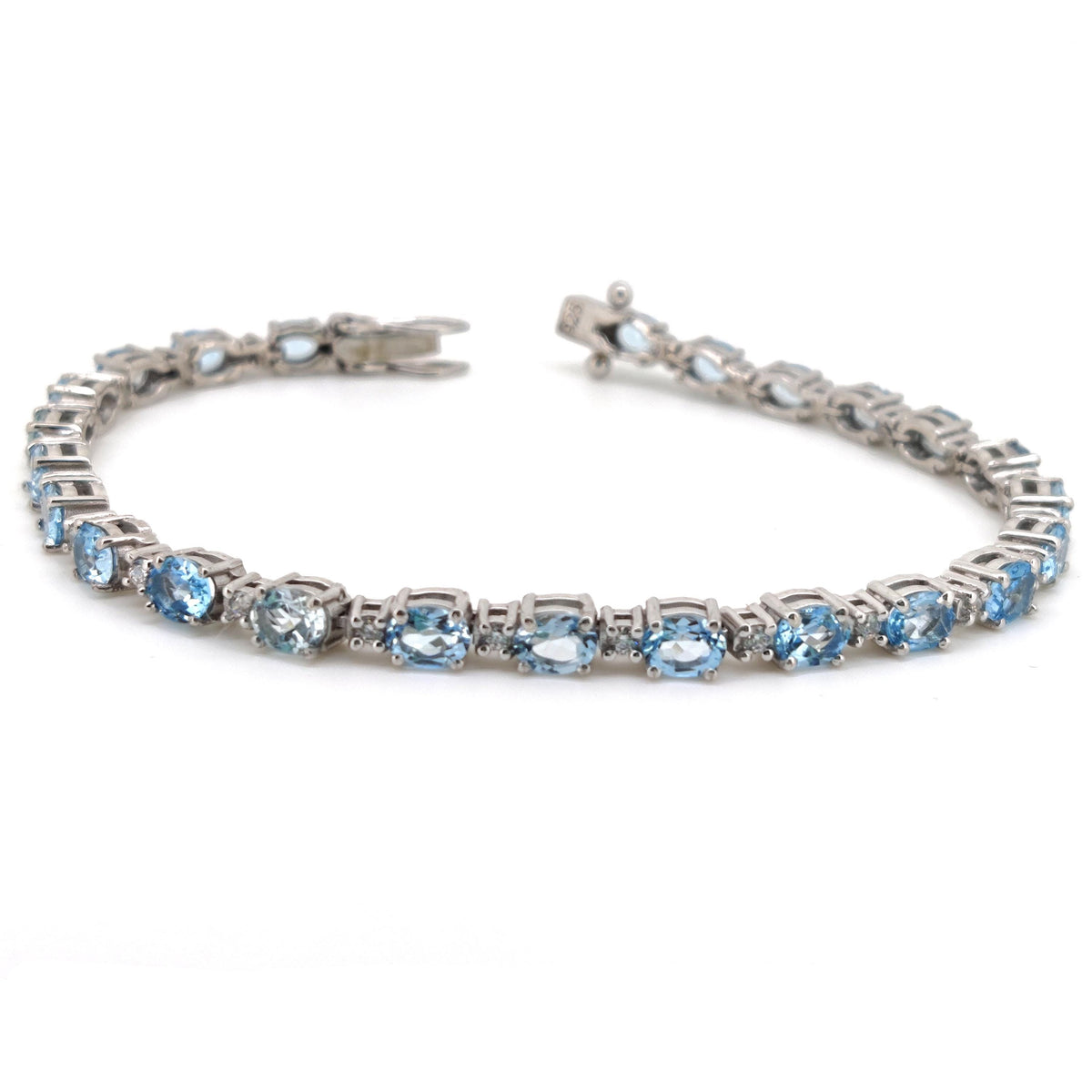 Oval Swiss Blue Topaz Tennis Bracelet, Sterling Silver, December Birthstone Dainty Jewelry