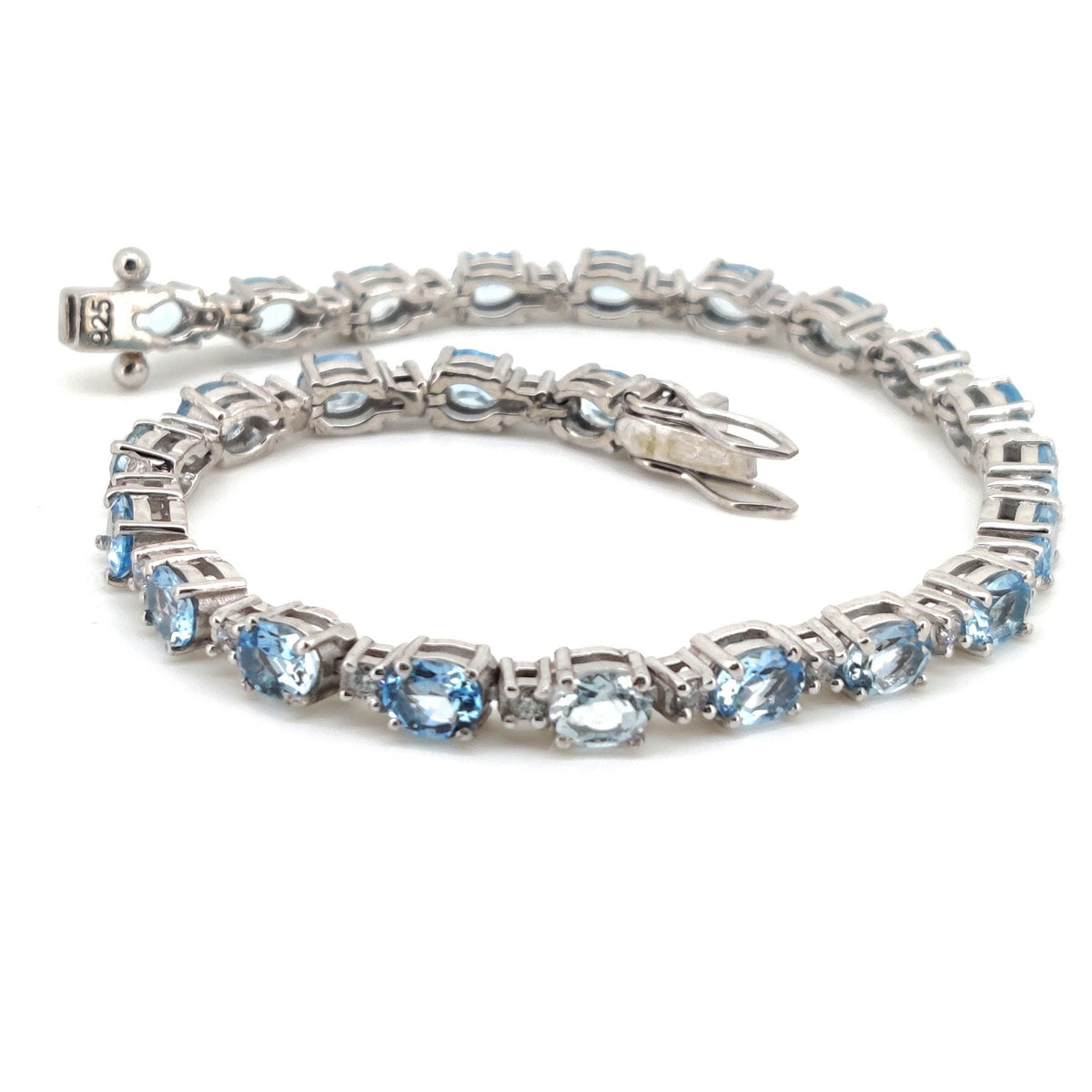 Oval Swiss Blue Topaz Tennis Bracelet, Sterling Silver, December Birthstone Dainty Jewelry