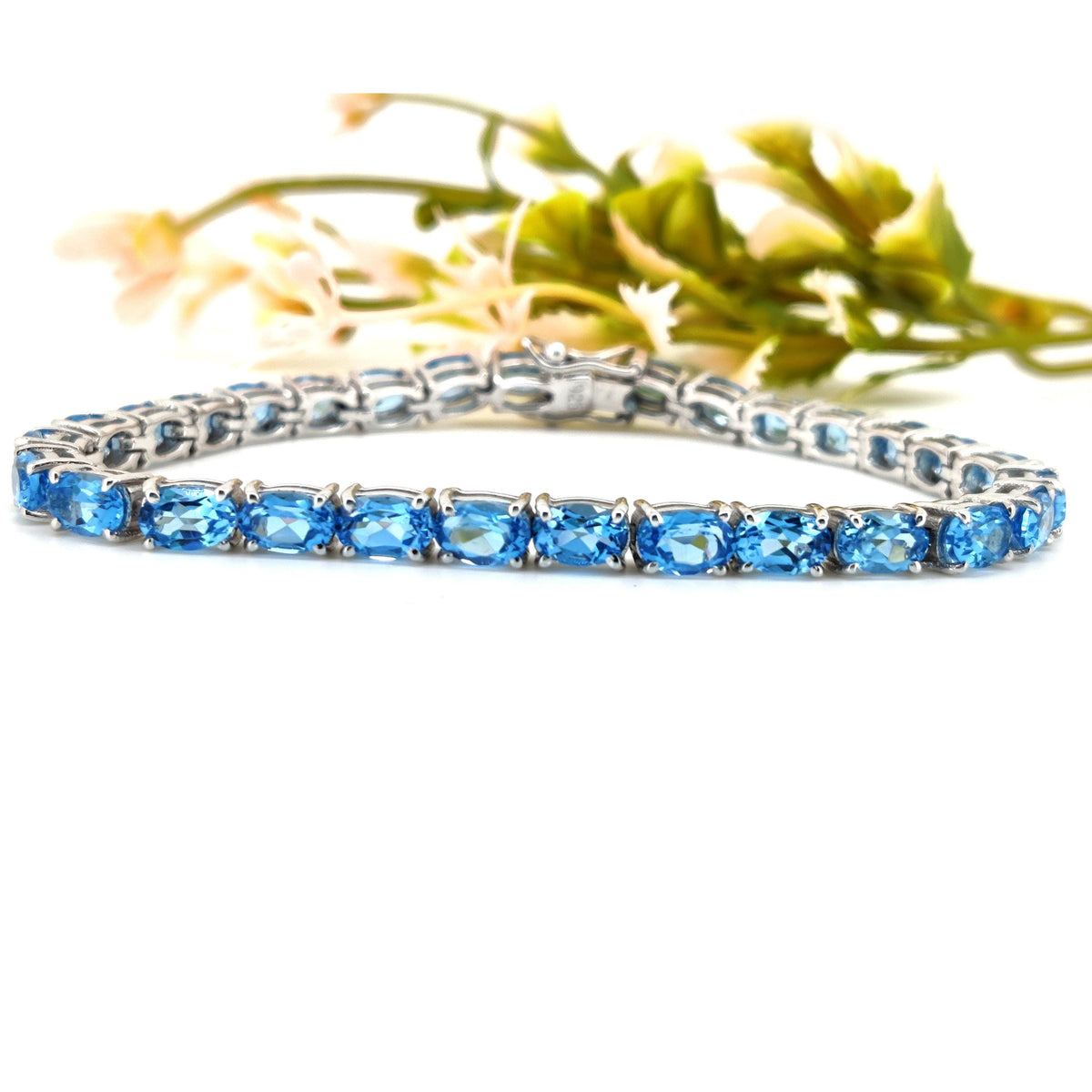 Oval Swiss Blue Topaz Tennis Bracelet, Sterling Silver, December Birthstone