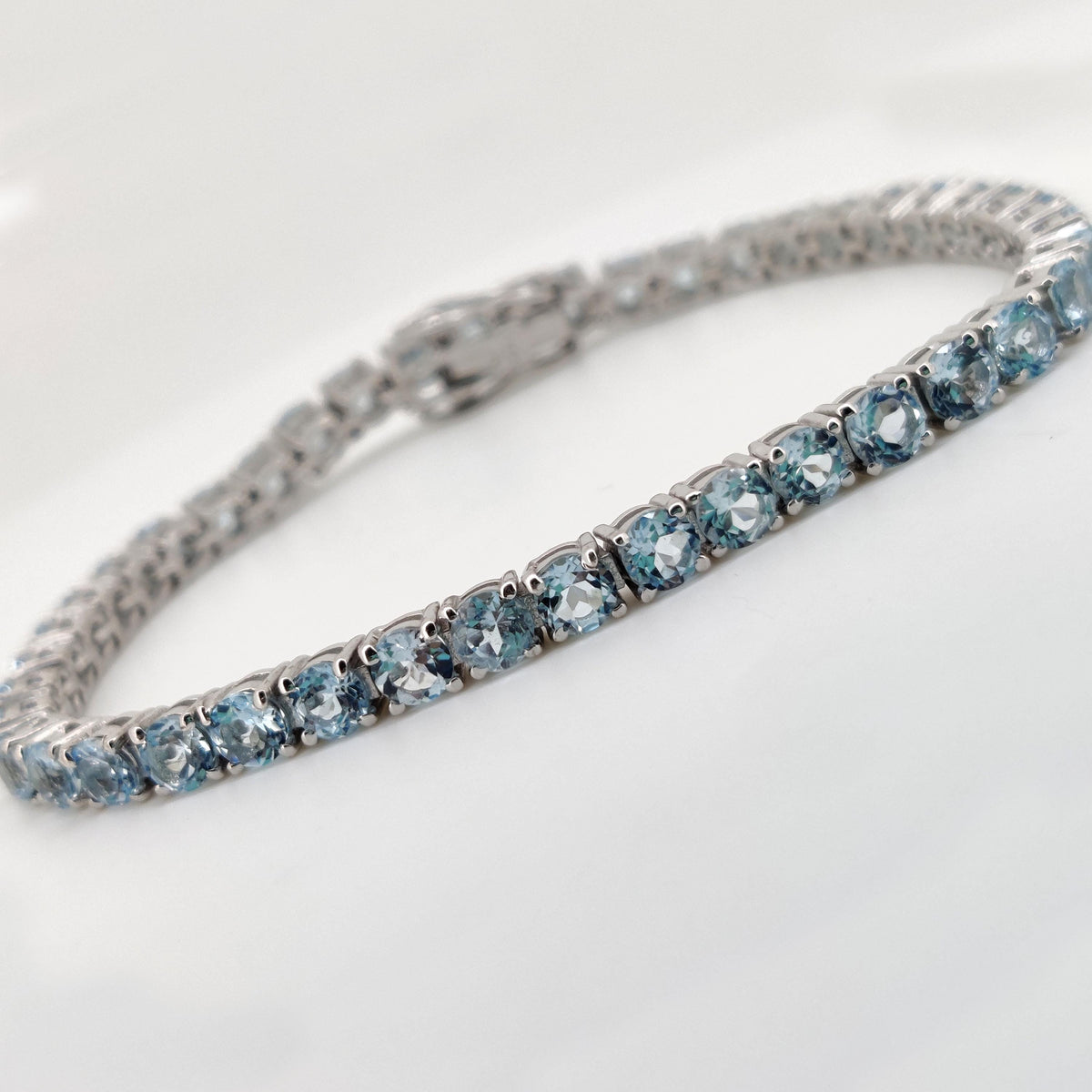 Dainty Blue Topaz Tennis Bracelet: Sterling Silver Minimalist December Birthstone Jewelry