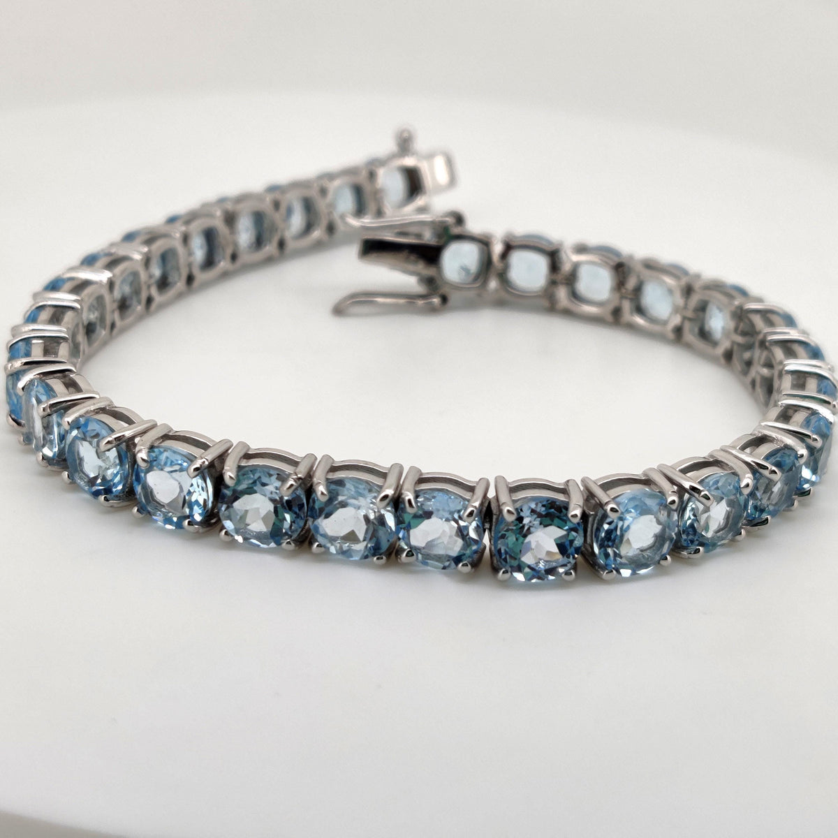 Minimalist Blue Topaz Tennis Bracelet, Sterling Silver, December Birthstone, Wedding Gift
