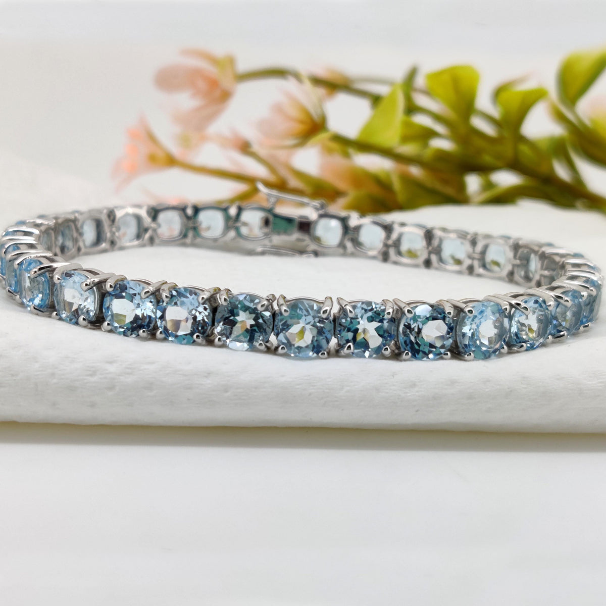 Minimalist Blue Topaz Tennis Bracelet, Sterling Silver, December Birthstone, Wedding Gift