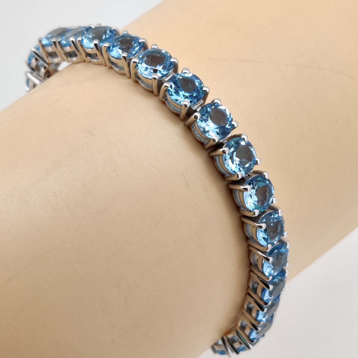 Natural Blue Topaz Tennis Bracelet, Sterling Silver, December Birthstone, Women's Jewelry