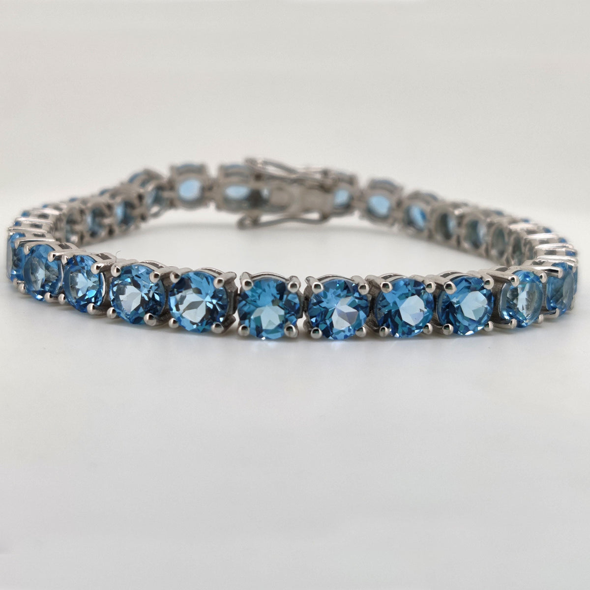 Natural Blue Topaz Tennis Bracelet, Sterling Silver, December Birthstone, Women's Jewelry