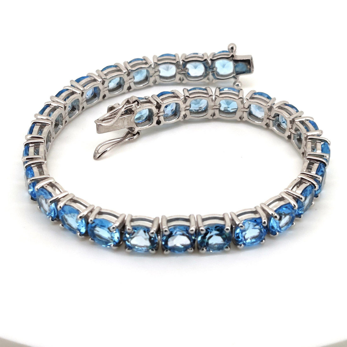 6mm Round Swiss Blue Topaz Tennis Bracelet, Sterling Silver, December Birthstone