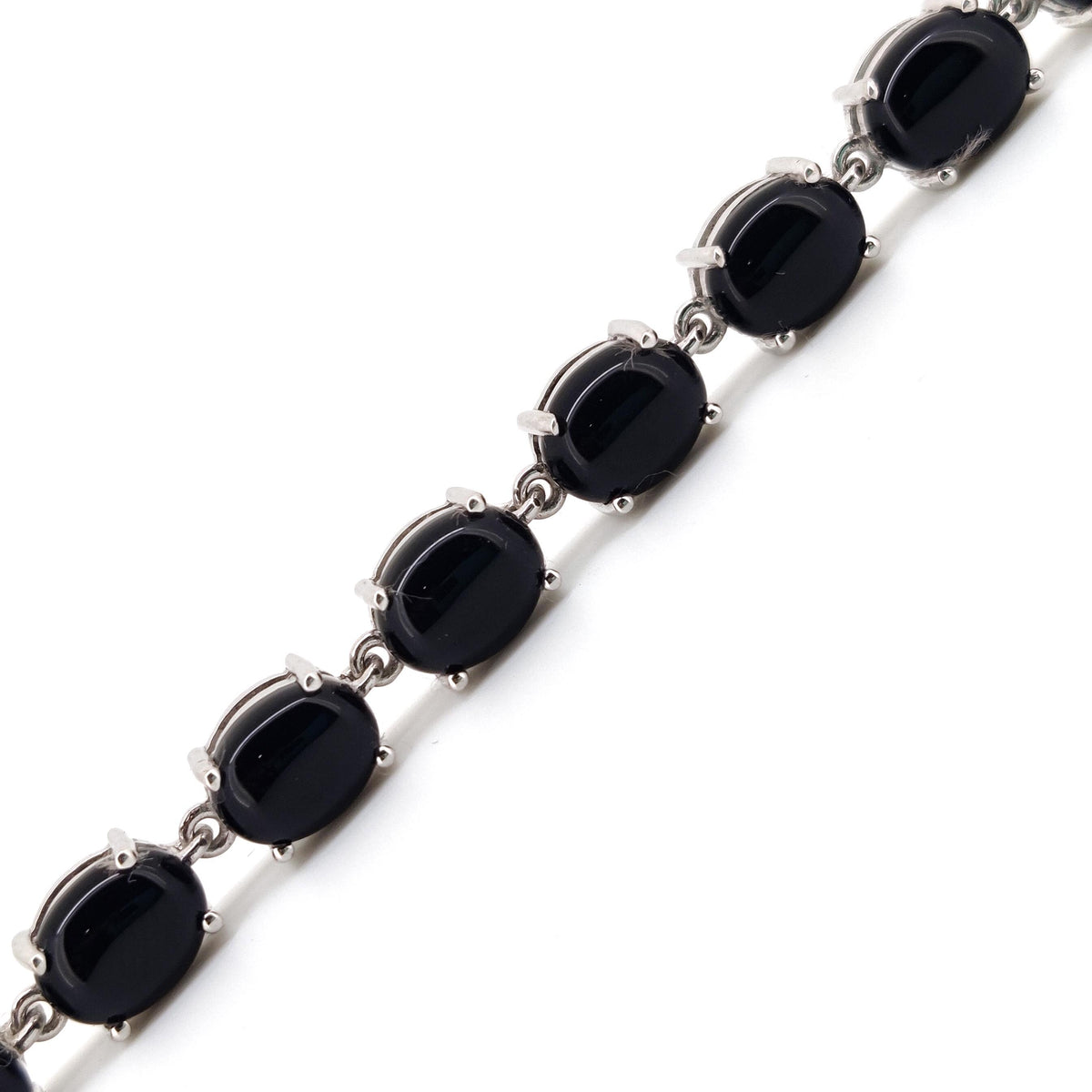 Natural Black Onyx Oval Cabochon Tennis Bracelet, 925 Sterling Silver, Minimalist Stacking Jewelry