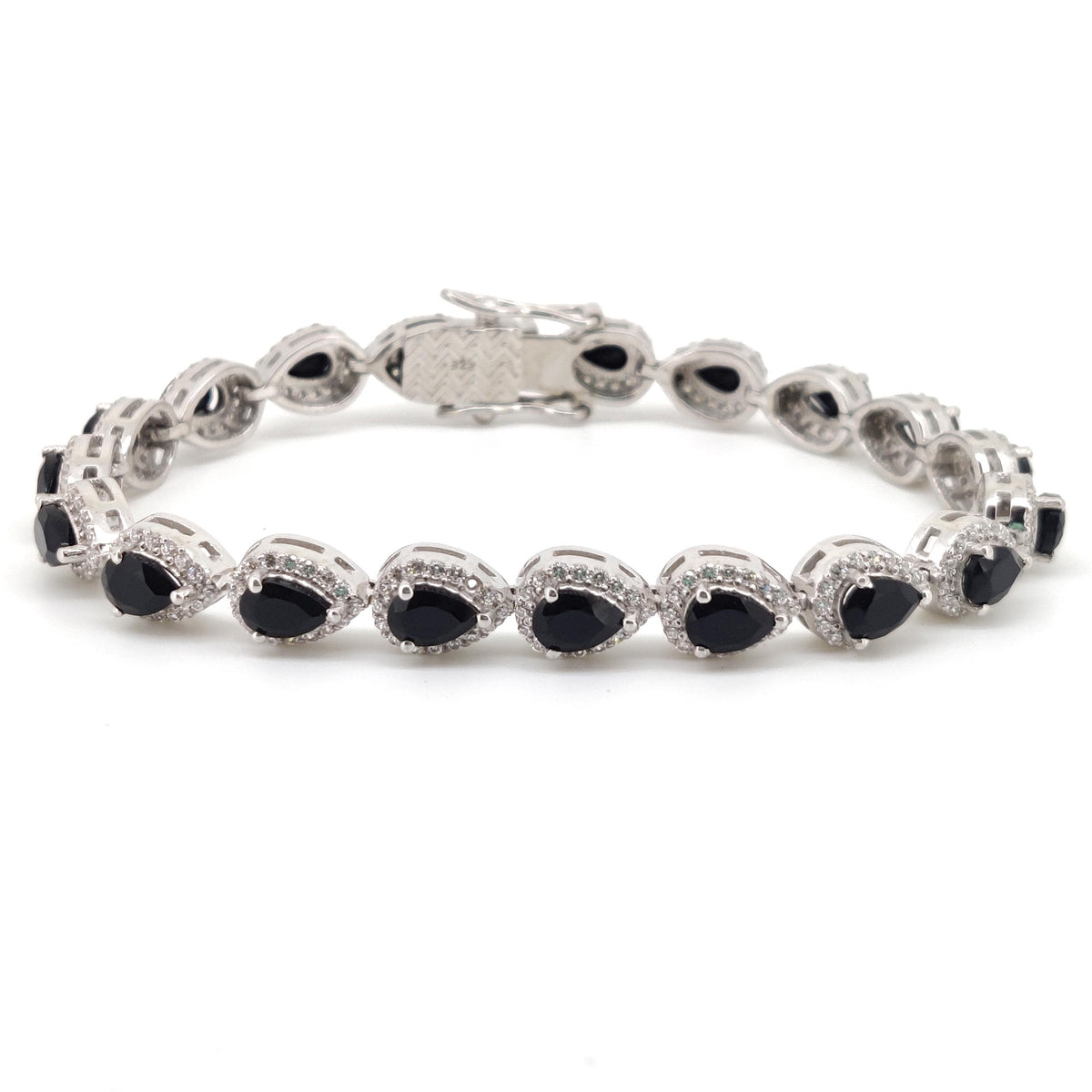 Black Onyx Pear Gemstone Tennis Bracelet: 925 Sterling Silver, Anniversary Jewelry