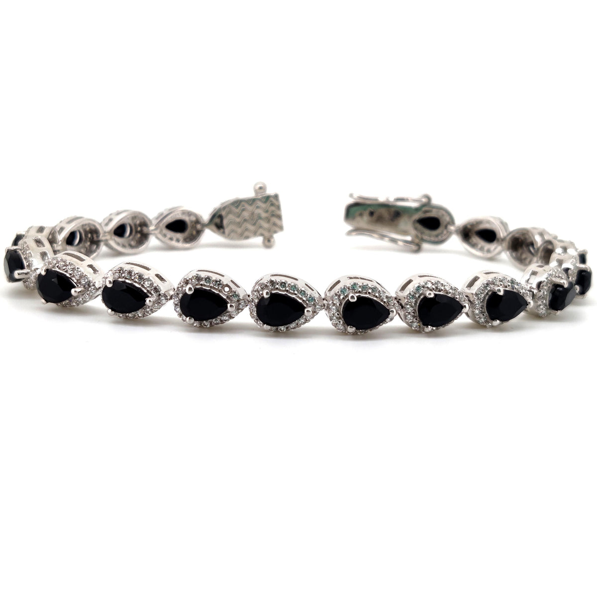 Black Onyx Pear Gemstone Tennis Bracelet: 925 Sterling Silver, Anniversary Jewelry