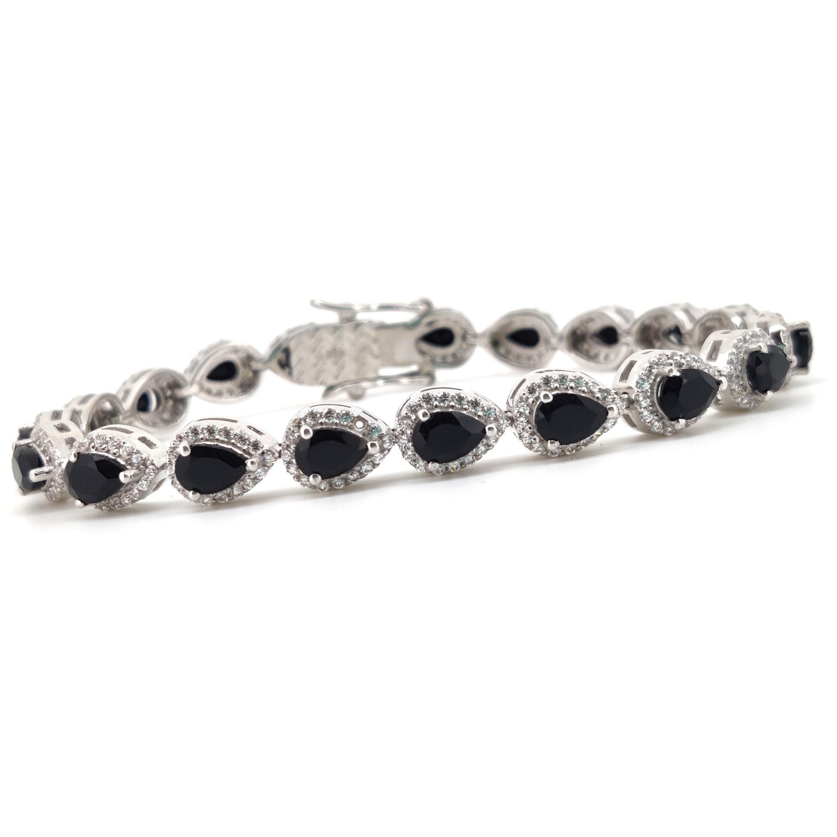 Black Onyx Pear Gemstone Tennis Bracelet: 925 Sterling Silver, Anniversary Jewelry