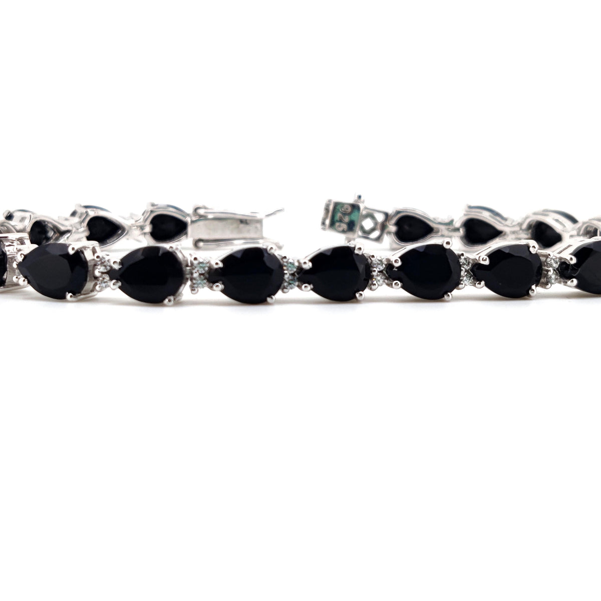 Natural Black Onyx Pear Cut Tennis Bracelet, Sterling Silver, December Birthstone