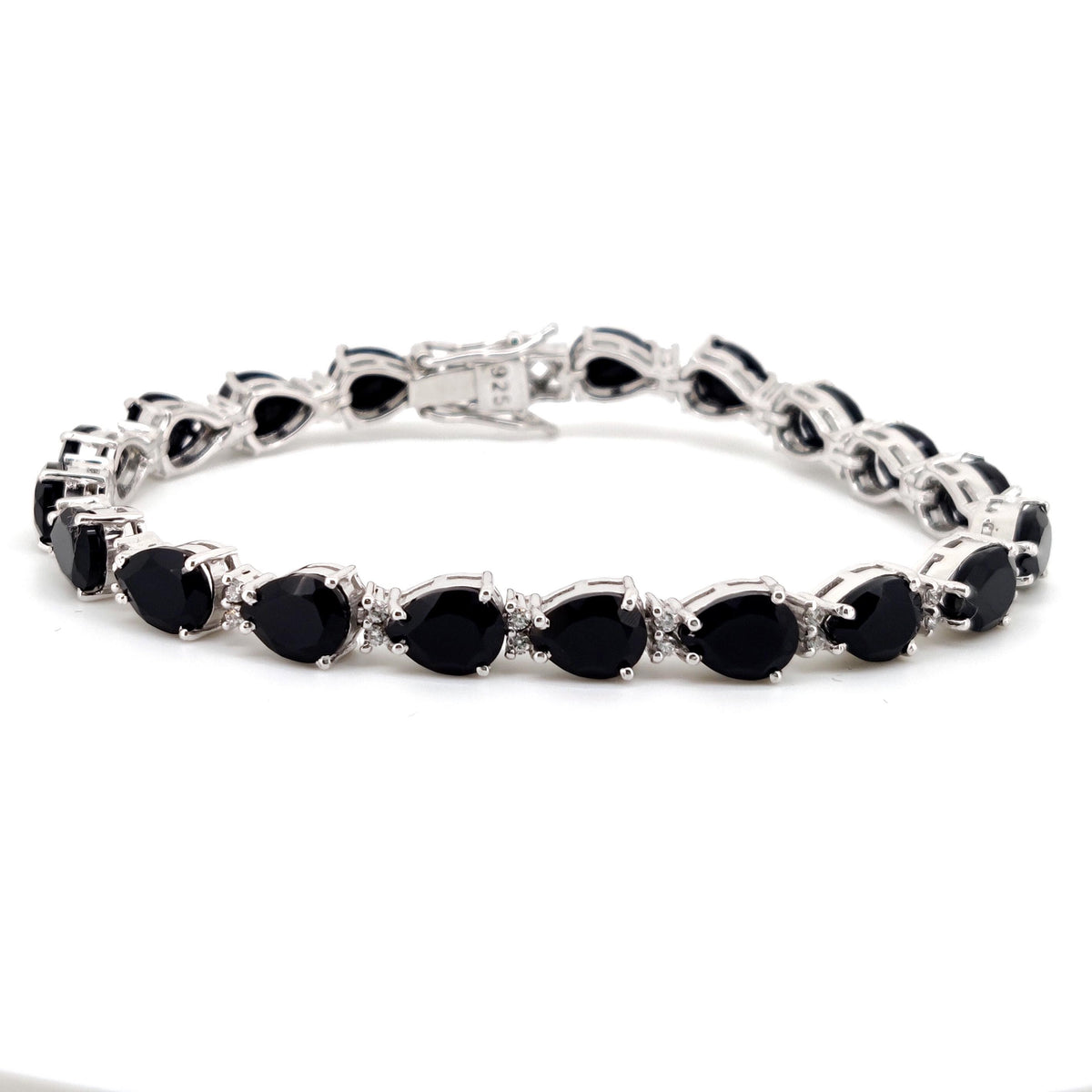Natural Black Onyx Pear Cut Tennis Bracelet, Sterling Silver, December Birthstone