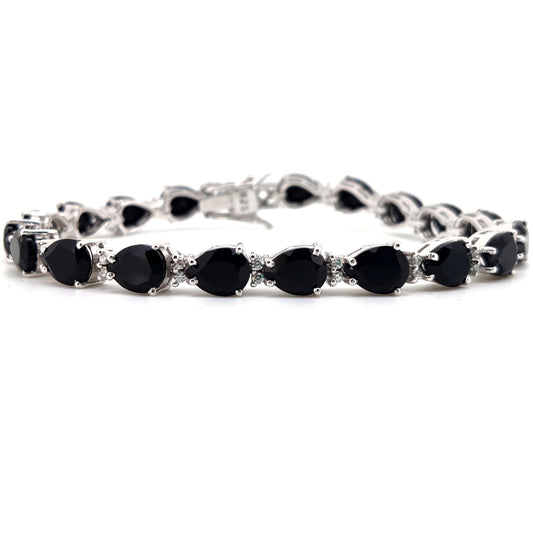 Natural Black Onyx Pear Cut Tennis Bracelet, Sterling Silver, December Birthstone