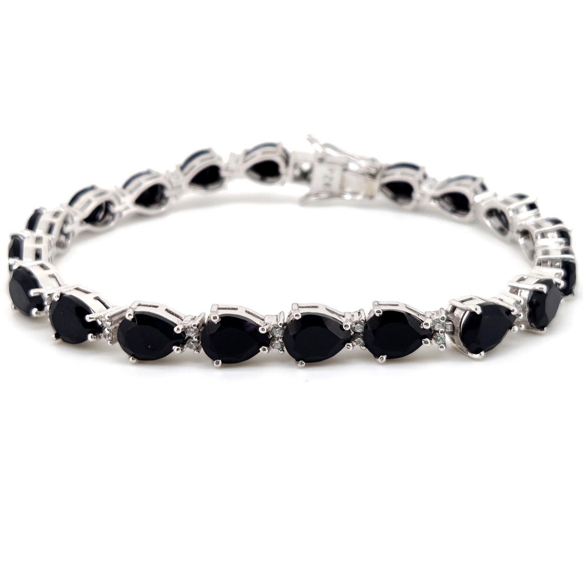 Natural Black Onyx Pear Tennis Bracelet, 6x8mm Sterling Silver Gemstone Bracelet