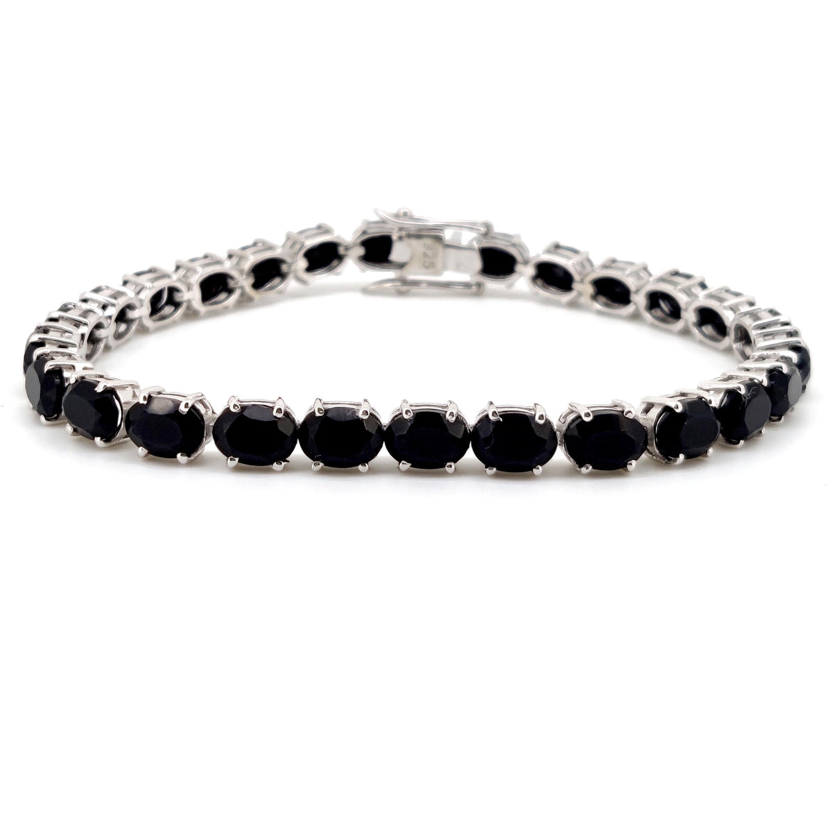 Natural Black Onyx Oval Tennis Bracelet, Sterling Silver, December Birthstone