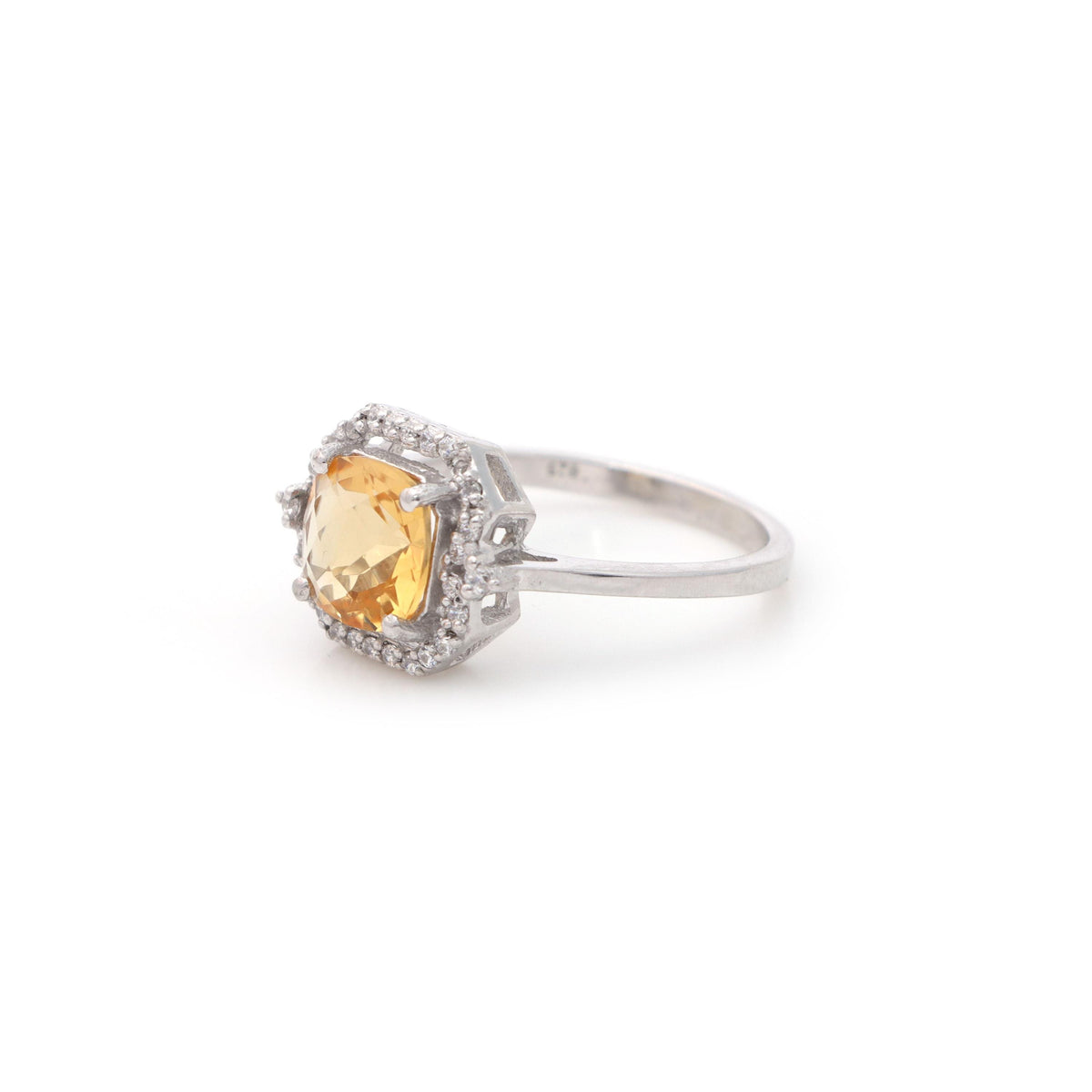 8mm Cushion Cut Natural Citrine Ring, Sterling Silver, November Birthstone, Solitaire Band