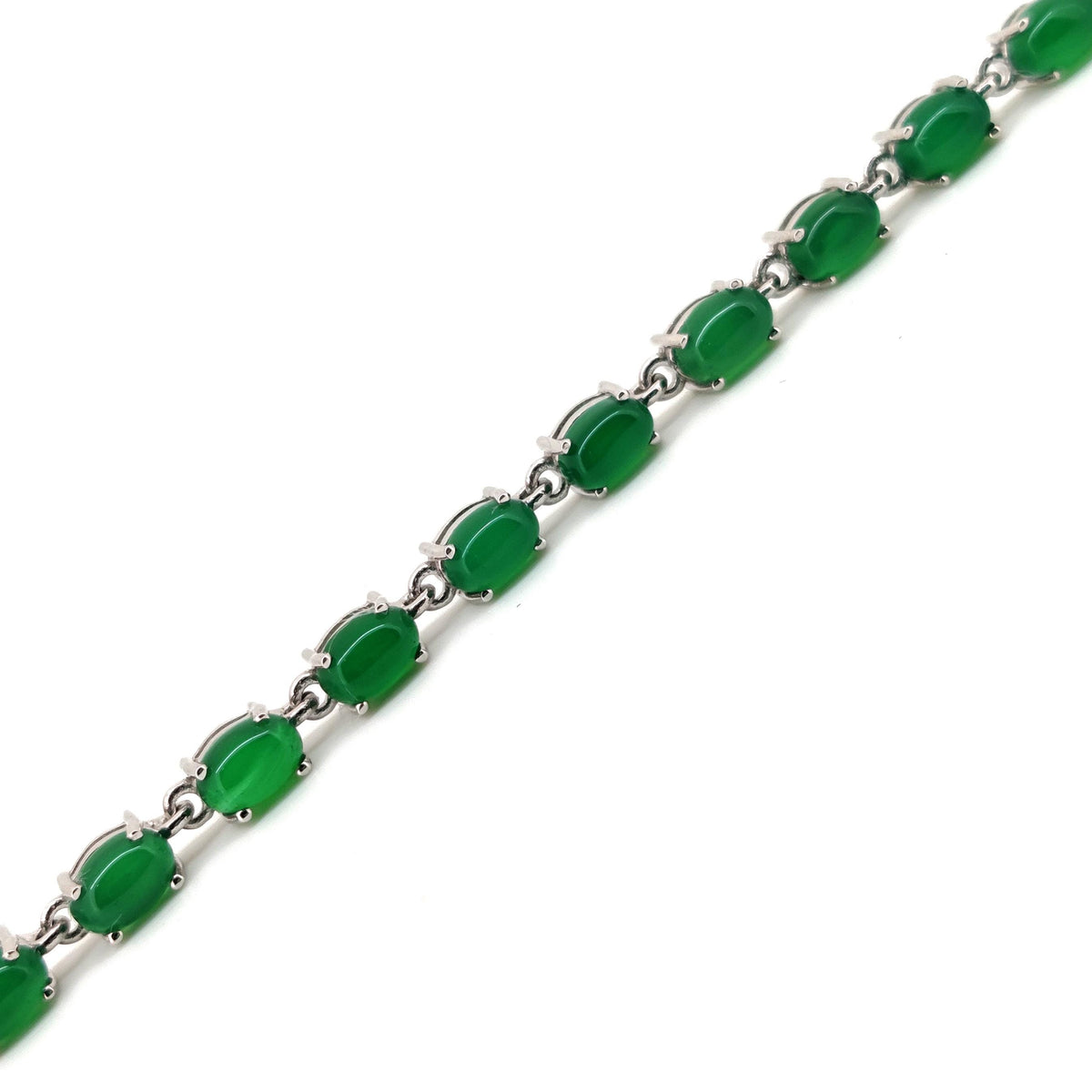 Green Onyx Oval Cabochon Tennis Bracelet, Sterling Silver, May Birthstone, Dainty Women's Jewelry