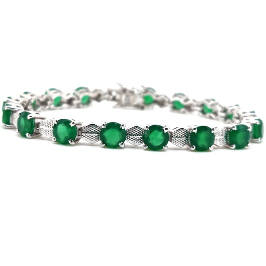 Green Onyx Tennis Bracelet, 925 Sterling Silver, May Birthstone, Dainty Gemstone Jewelry