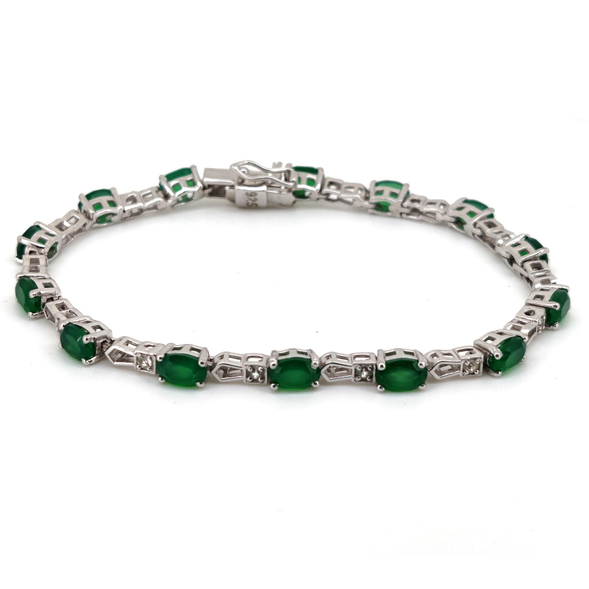 Sterling Silver Green Onyx Oval Gemstone Tennis Bracelet, May Birthstone, Layering Jewelry