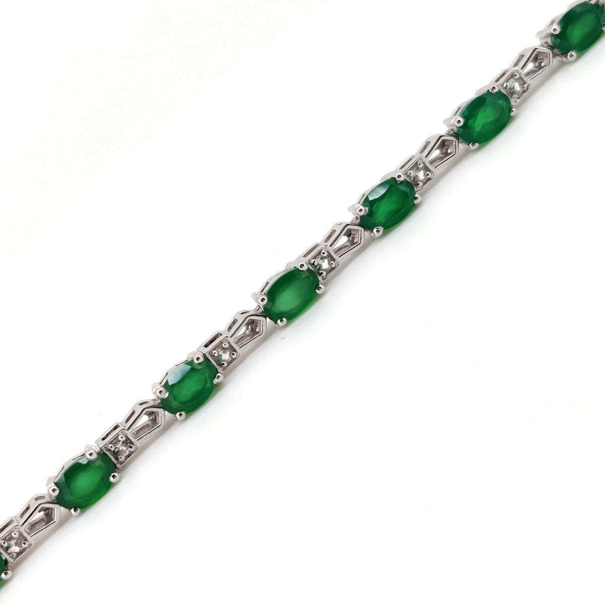 Sterling Silver Green Onyx Oval Gemstone Tennis Bracelet, May Birthstone, Layering Jewelry
