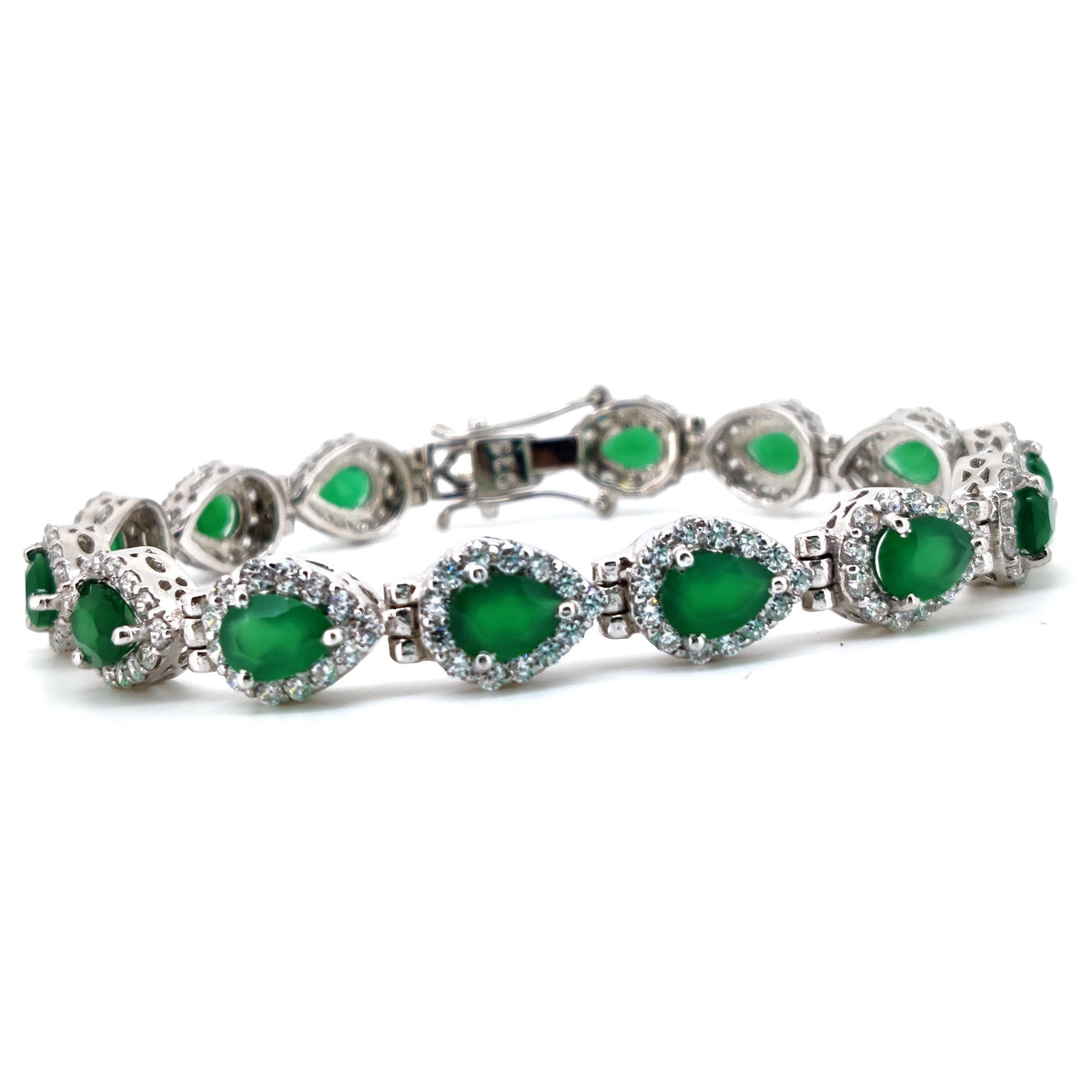 Sterling Silver Pear Green Onyx Bracelet, May Birthstone Tennis Jewelry