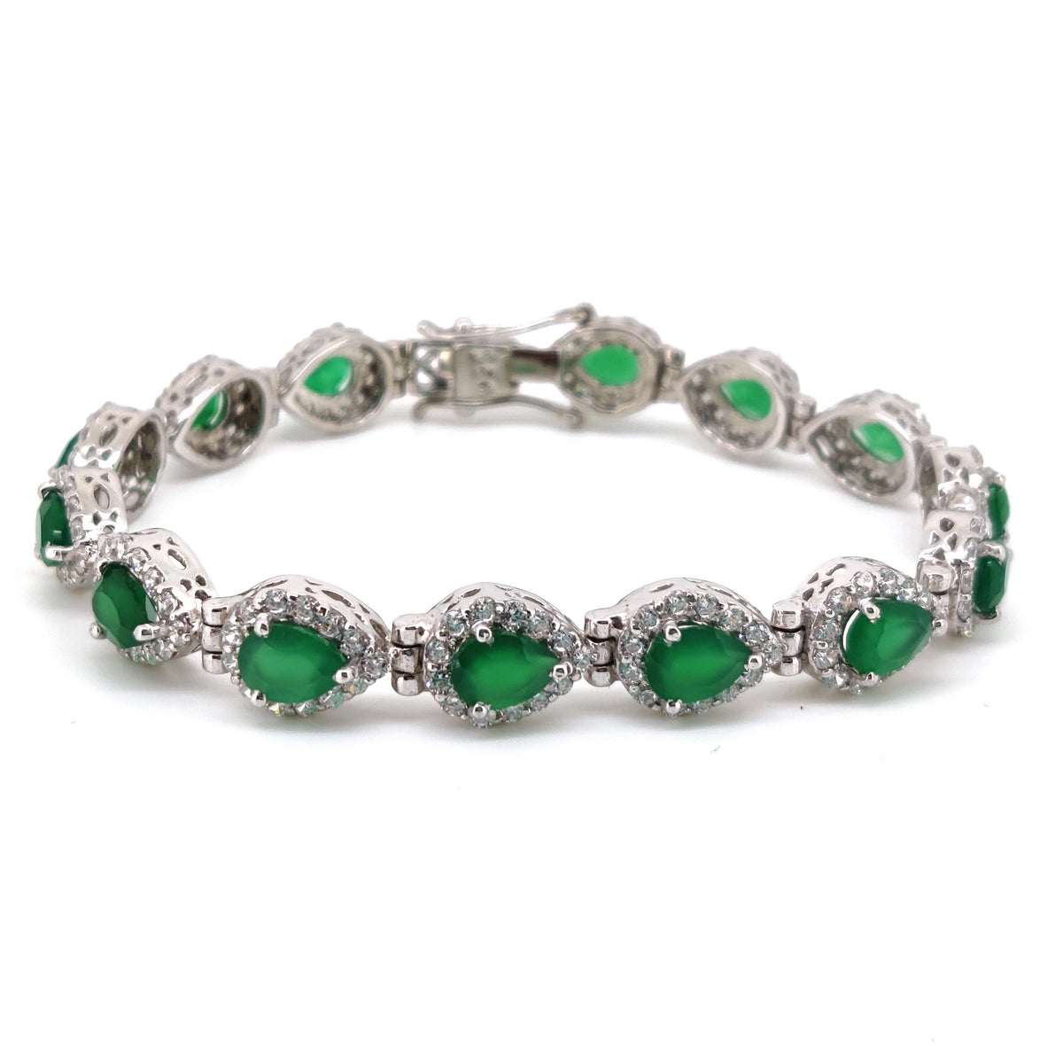 Sterling Silver Pear Green Onyx Bracelet, May Birthstone Tennis Jewelry