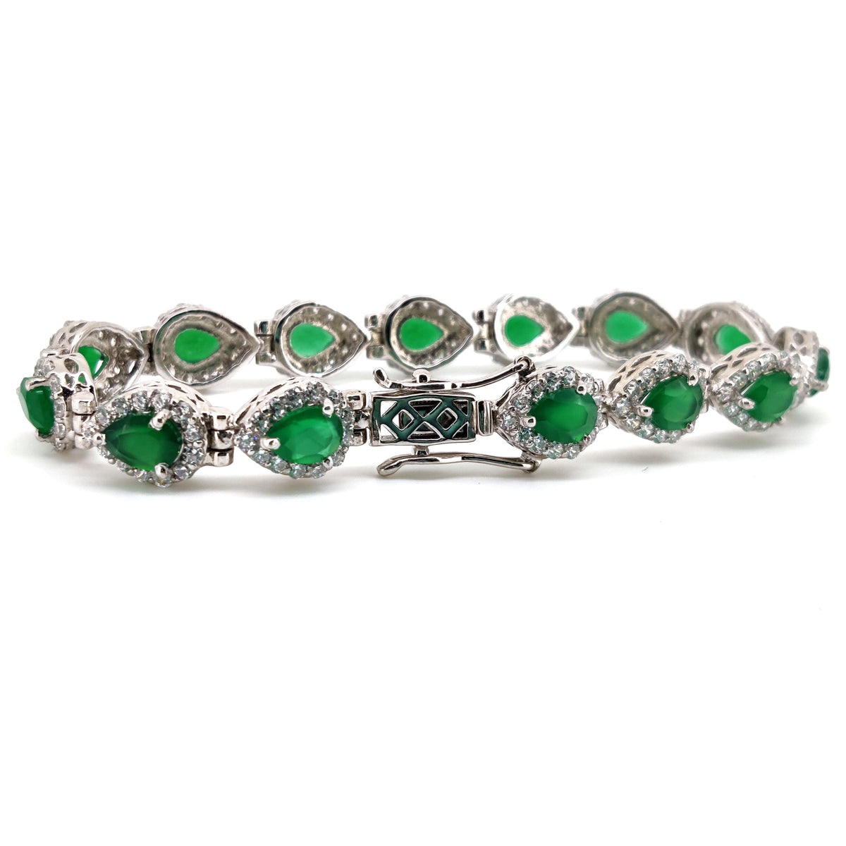 Sterling Silver Pear Green Onyx Bracelet, May Birthstone Tennis Jewelry