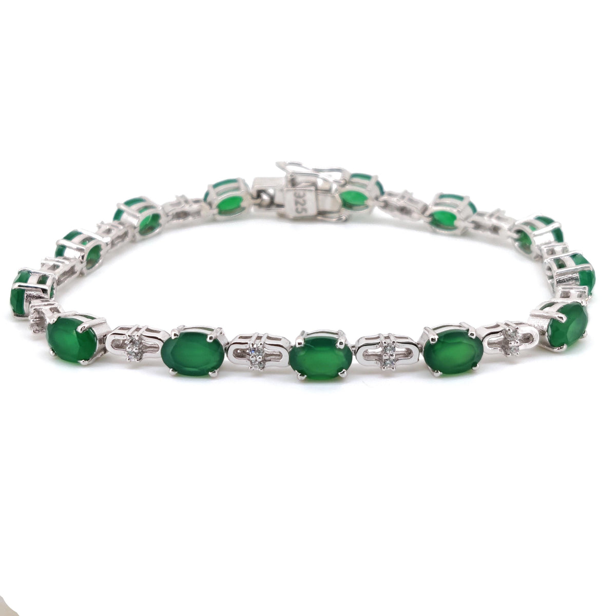 Oval Green Onyx Tennis Bracelet | 925 Sterling Silver, May Birthstone, Wedding Jewelry