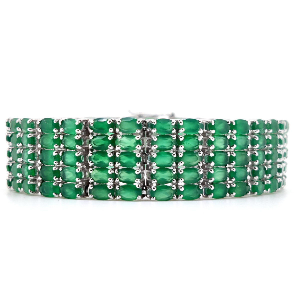 Sterling Silver Green Onyx Oval Gemstone Bracelet, May Birthstone Jewelry