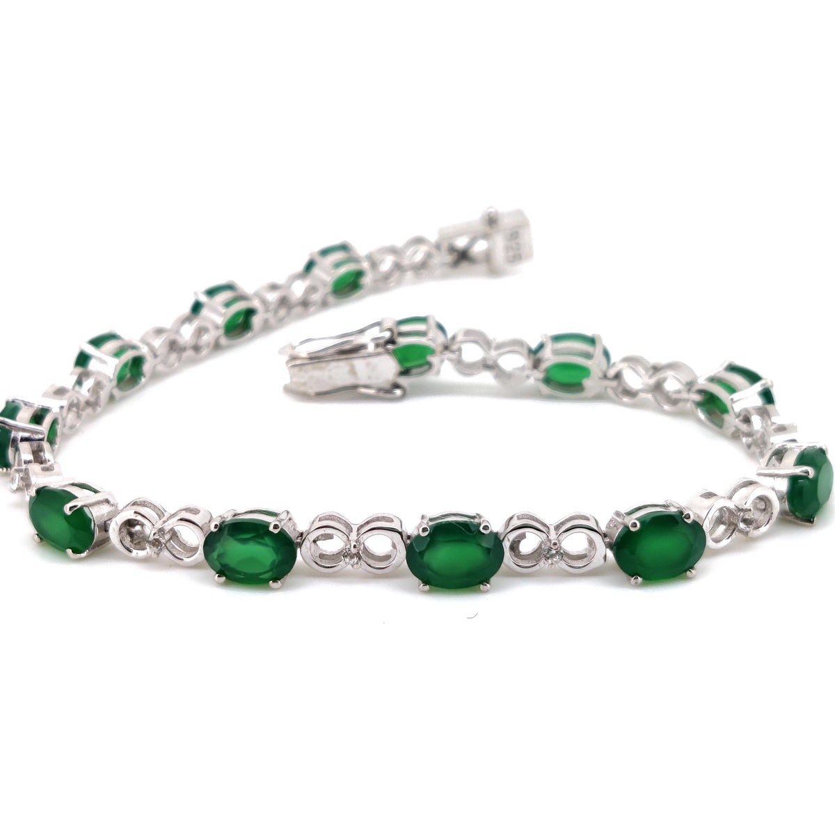 Oval Green Onyx Tennis Bracelet, 925 Sterling Silver, May Birthstone, Handmade Jewelry