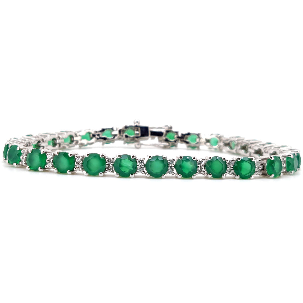 Green Onyx Tennis Bracelet, 5mm Round Faceted Gemstone, Sterling Silver, May Birthstone
