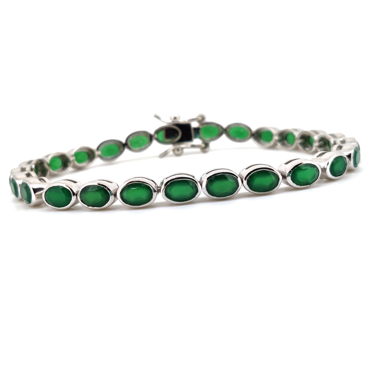 Handmade Green Onyx Tennis Bracelet, Sterling Silver, May Birthstone, Dainty Minimalist Jewelry