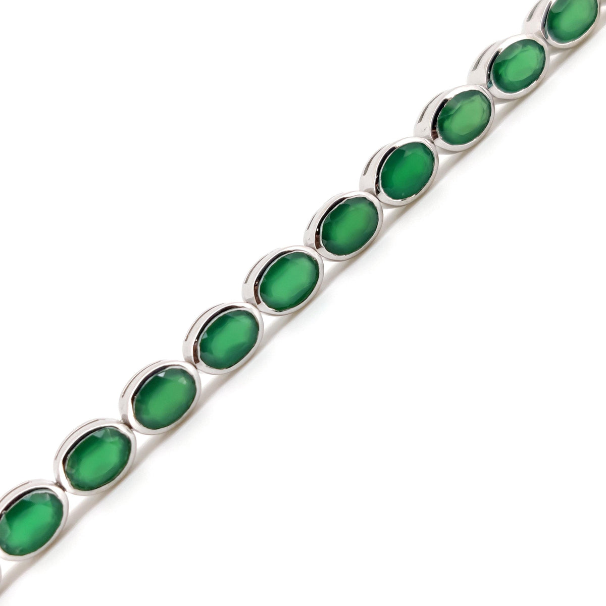 Handmade Green Onyx Tennis Bracelet, Sterling Silver, May Birthstone, Dainty Minimalist Jewelry